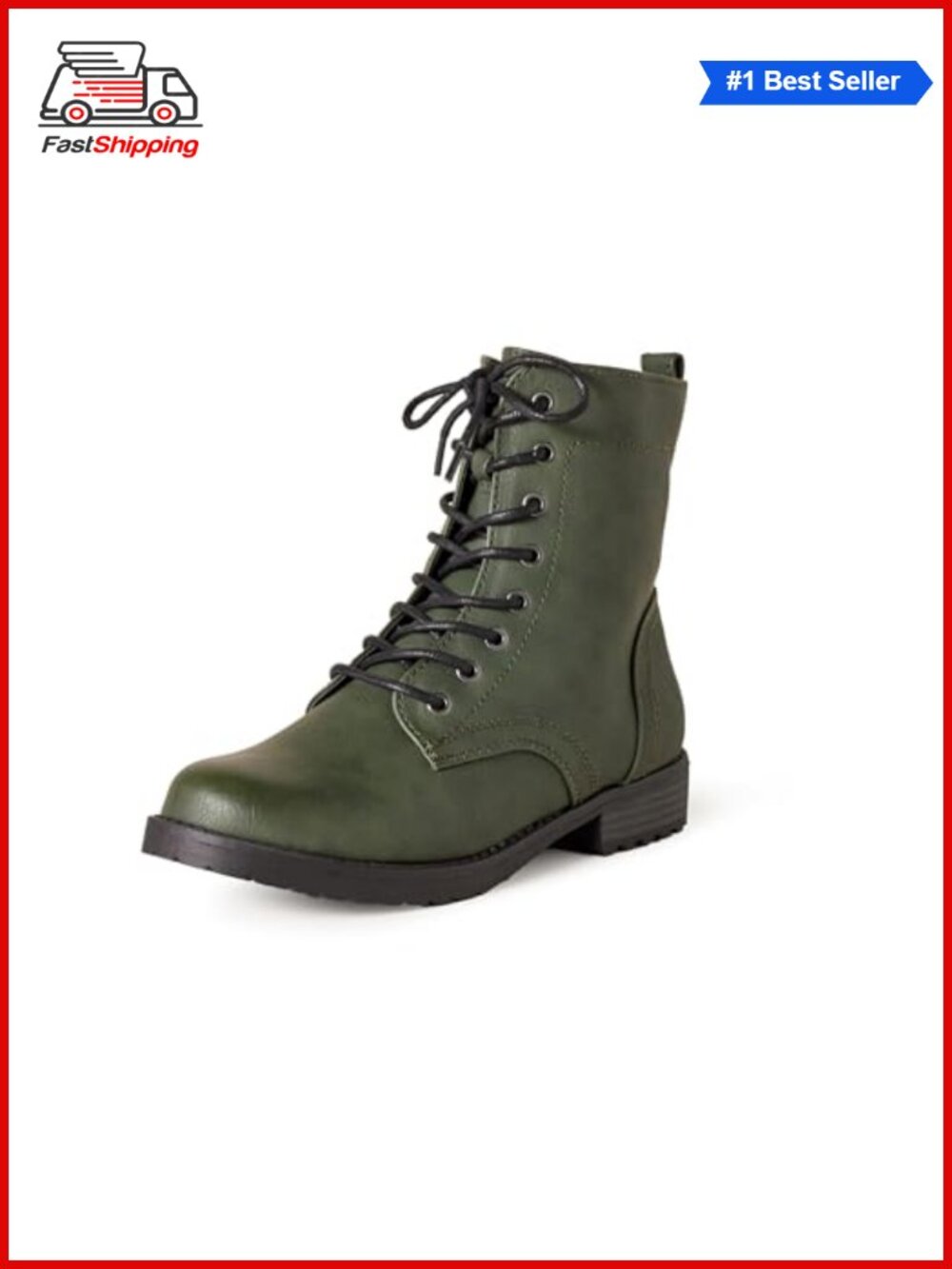 ✨ Faux Leather Lace-Up Combat Ankle Boots with Side Zipper & Lug Sole